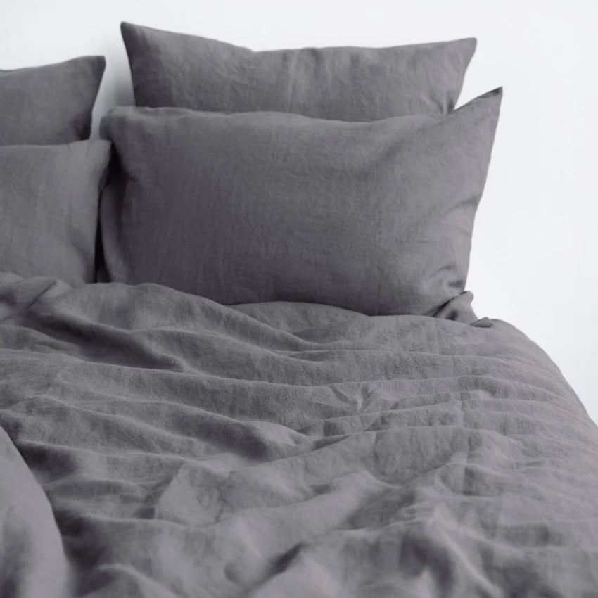 Dark Grey Linen Duvet Cover Set, 200x200 cm, Linen Tales