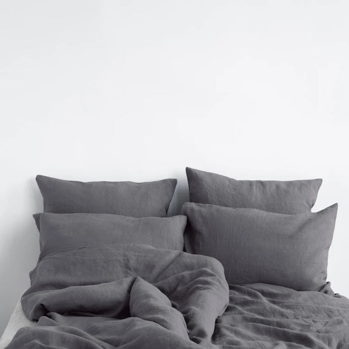 Dark Grey Linen Duvet Cover Set, 200x200 cm, Linen Tales