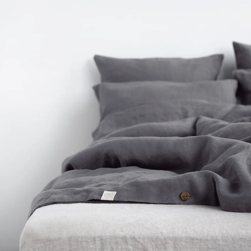 Dark Grey Linen Duvet Cover Set, 200x200 cm, Linen Tales