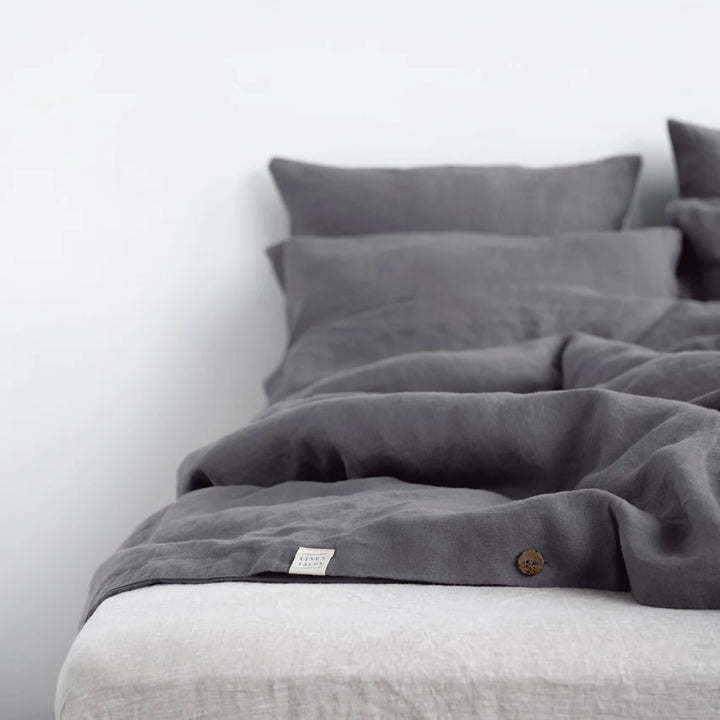 Dark Grey Linen Duvet Cover Set, 200x200 cm, Linen Tales