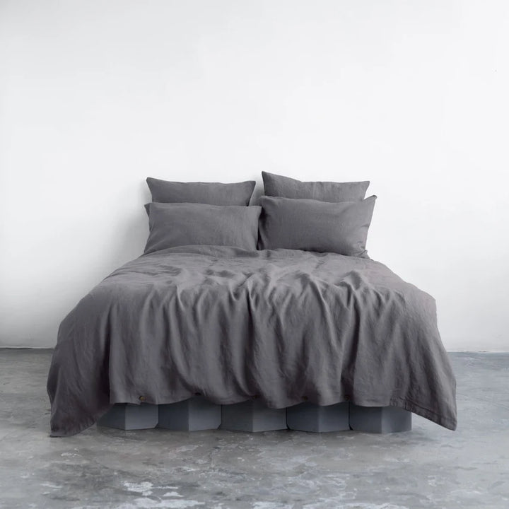 Dark Grey Linen Duvet Cover Set, 200x200 cm, Linen Tales