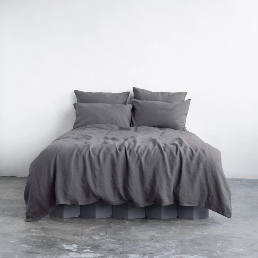 Dark Grey Linen Duvet Cover Set, 200x200 cm, Linen Tales