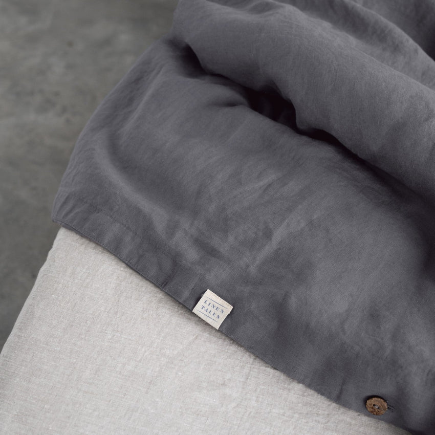 Dark Grey Linen Duvet Cover Set, 200x200 cm, Linen Tales