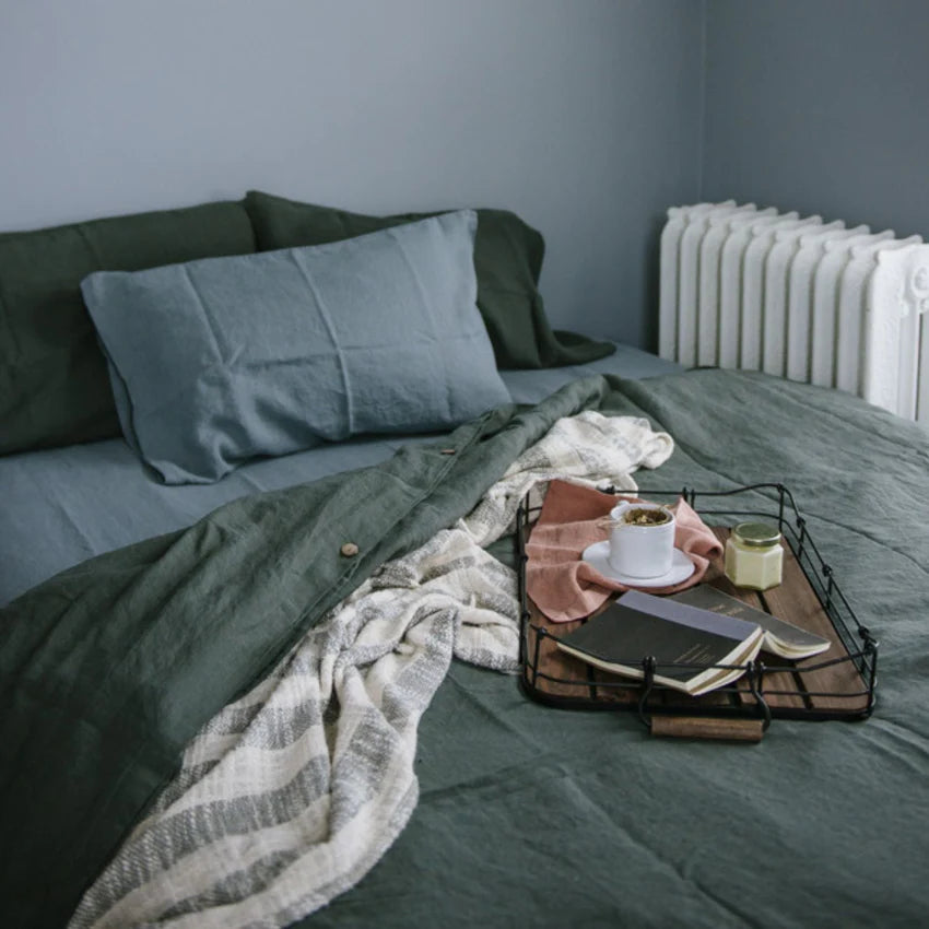 Forest Green Linen Duvet Cover Set, 200x200 cm, Linen Tales