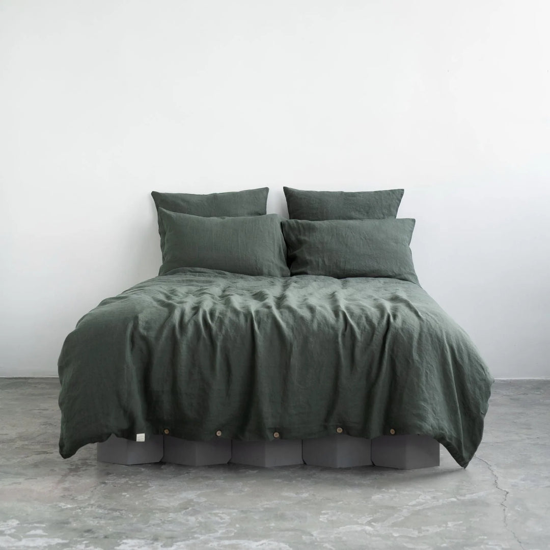 Forest Green Linen Duvet Cover Set, 200x200 cm, Linen Tales
