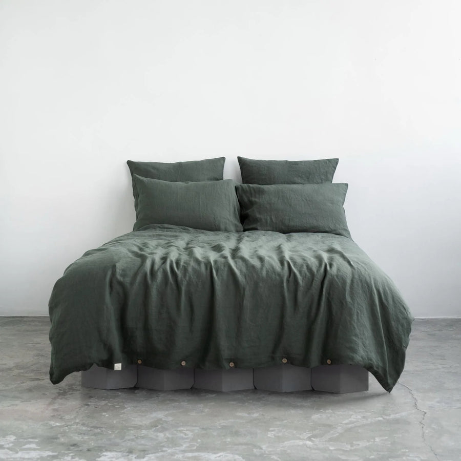 Forest Green Linen Duvet Cover Set, 200x200 cm, Linen Tales