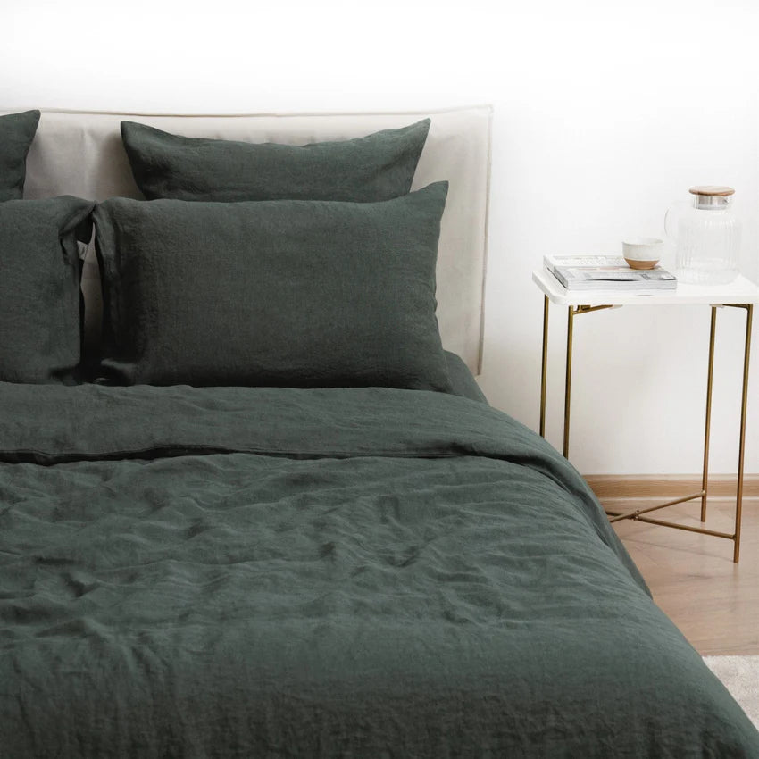 Forest Green Linen Duvet Cover Set, 200x200 cm, Linen Tales