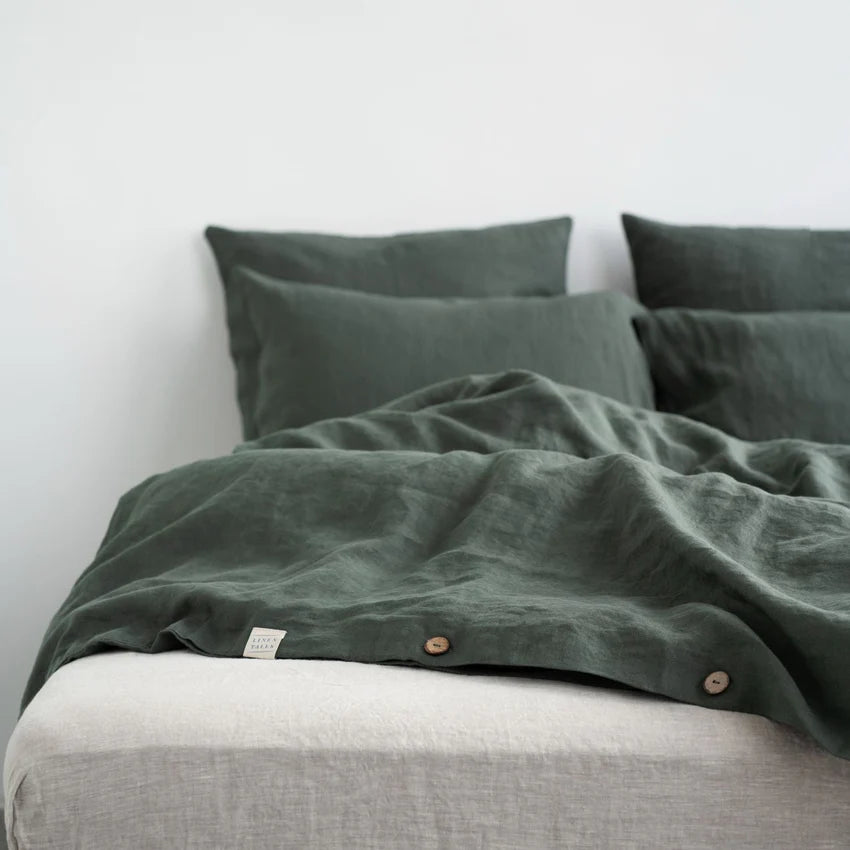Forest Green Linen Duvet Cover Set, 200x200 cm, Linen Tales