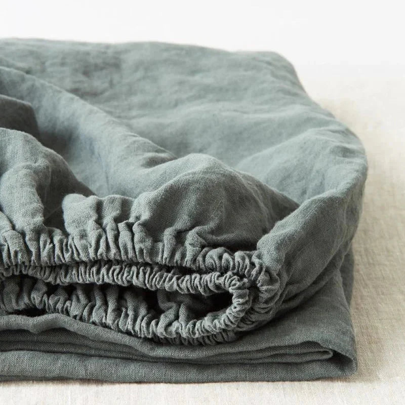 Forest Green Linen Fitted Sheet, 200x200 cm, Linen Tales