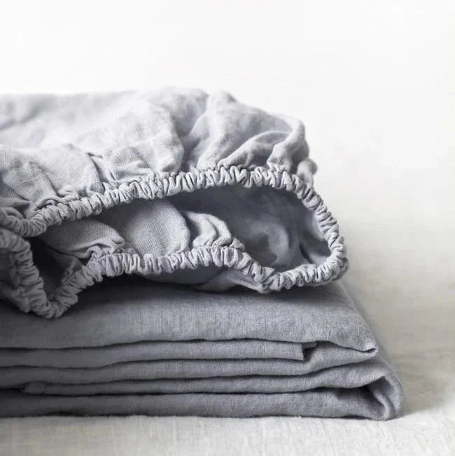 Light Grey Linen Fitted Sheet, 140x200 cm, Linen Tales