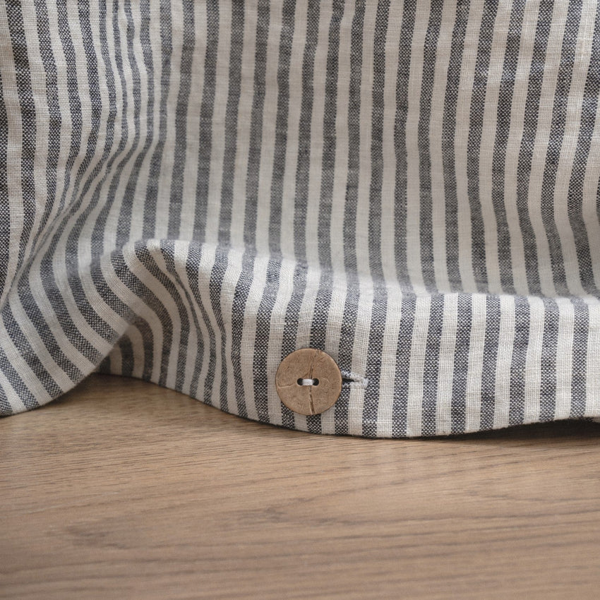 Thin Black Stripes Linen Duvet Cover Set, 135x200 cm, Linen Tales