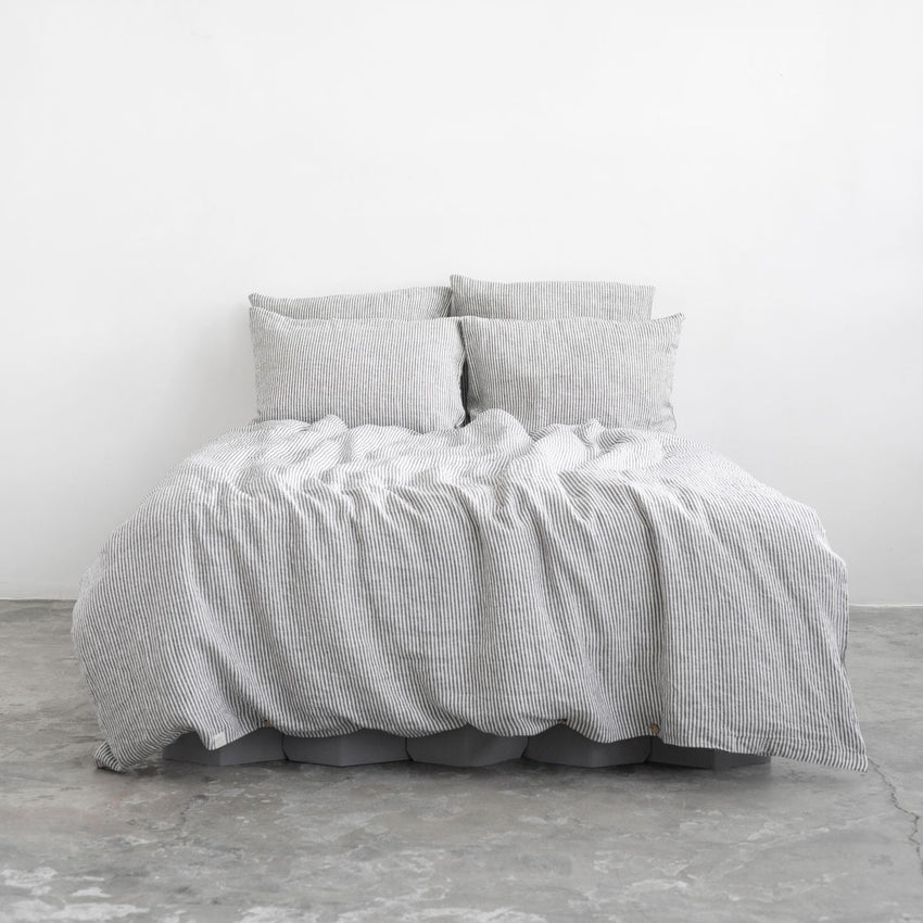 Thin Black Stripes Linen Duvet Cover Set, 135x200 cm, Linen Tales