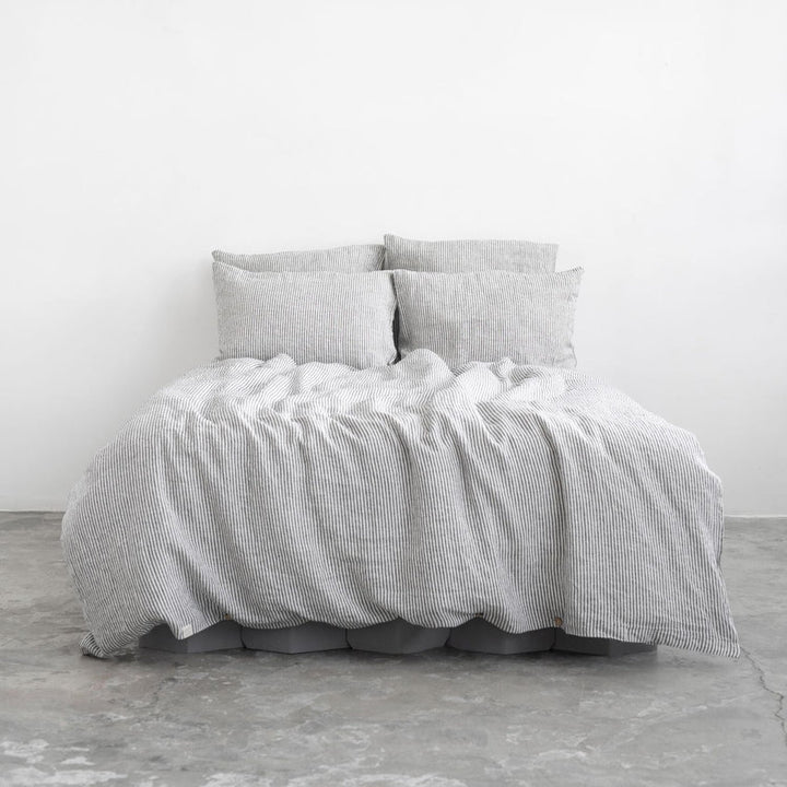 Thin Black Stripes Linen Duvet Cover Set, 135x200 cm, Linen Tales