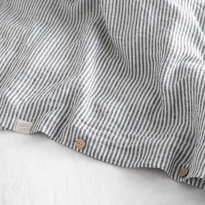 Thin Black Stripes Linen Duvet Cover Set, 240x220 cm, Linen Tales