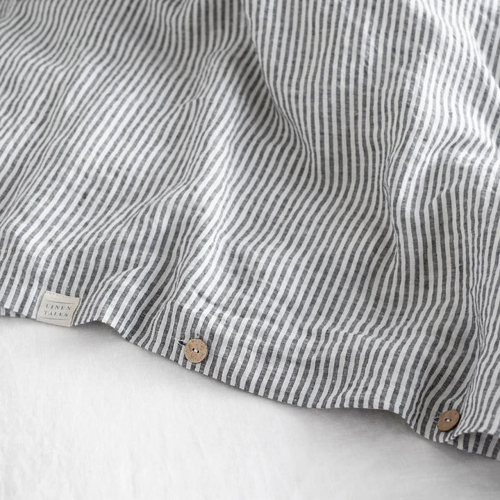 Thin Black Stripes Linen Duvet Cover Set, 240x220 cm, Linen Tales