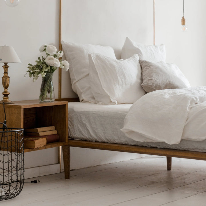 White Linen Fitted Sheet, 90x200 cm, Linen Tales
