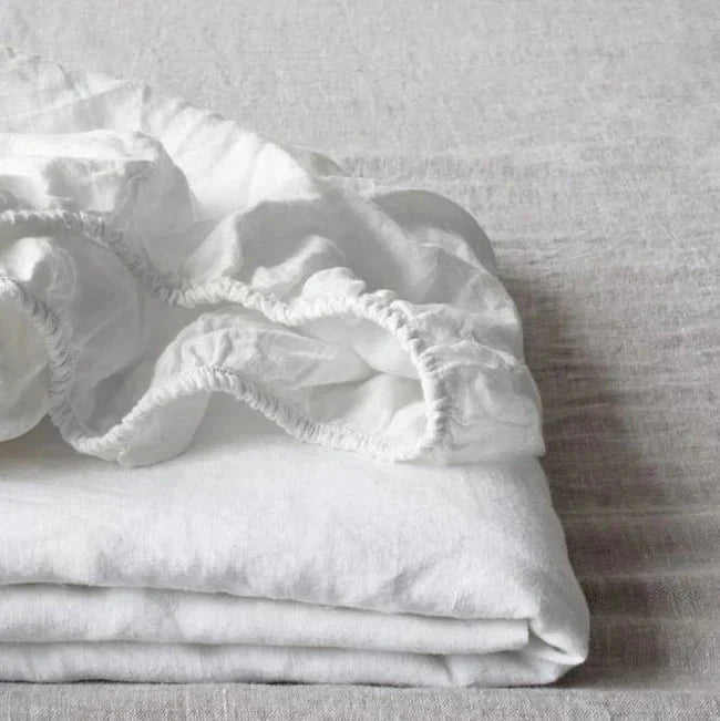 White Linen Fitted Sheet, 90x200 cm, Linen Tales